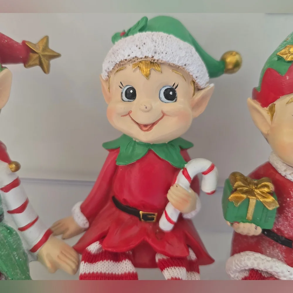 Target Collections Hand-painted Happy Smiling Christmas Elves Dangling Legs 3‎